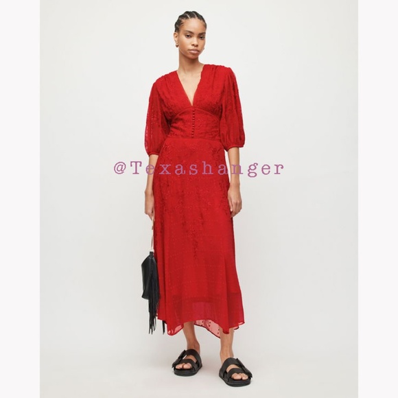 NWT AllSaints Aspen Embroidered Dress Size 6 Red - Picture 1 of 13